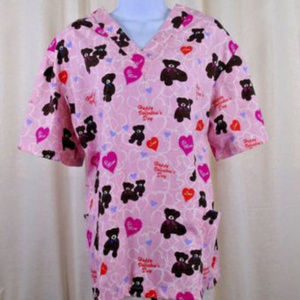 Valentine's Day Pink Hearts Scrub Top Size Small